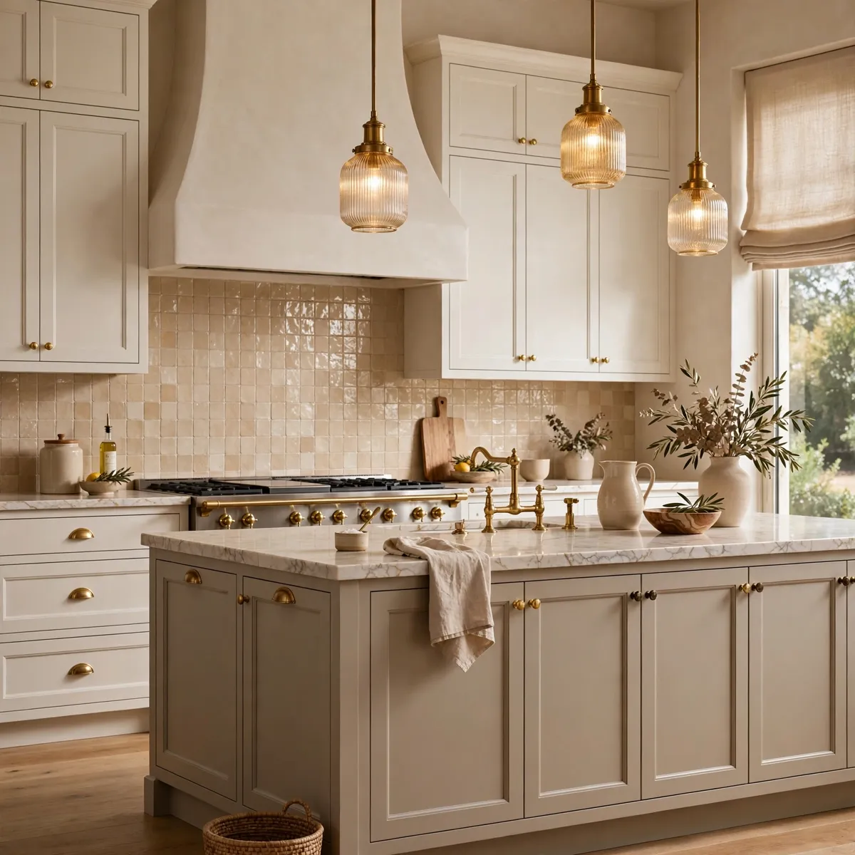 warm neutral kitchen: Go Quietly Two-Tone With Greige Lowers