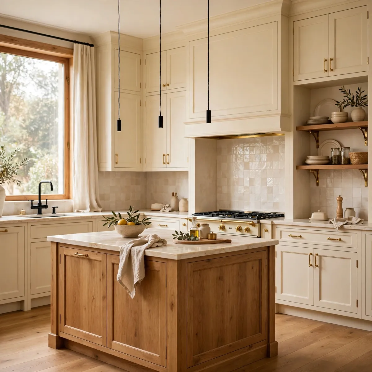 warm neutral kitchen: Add Soft Black for Quiet Definition