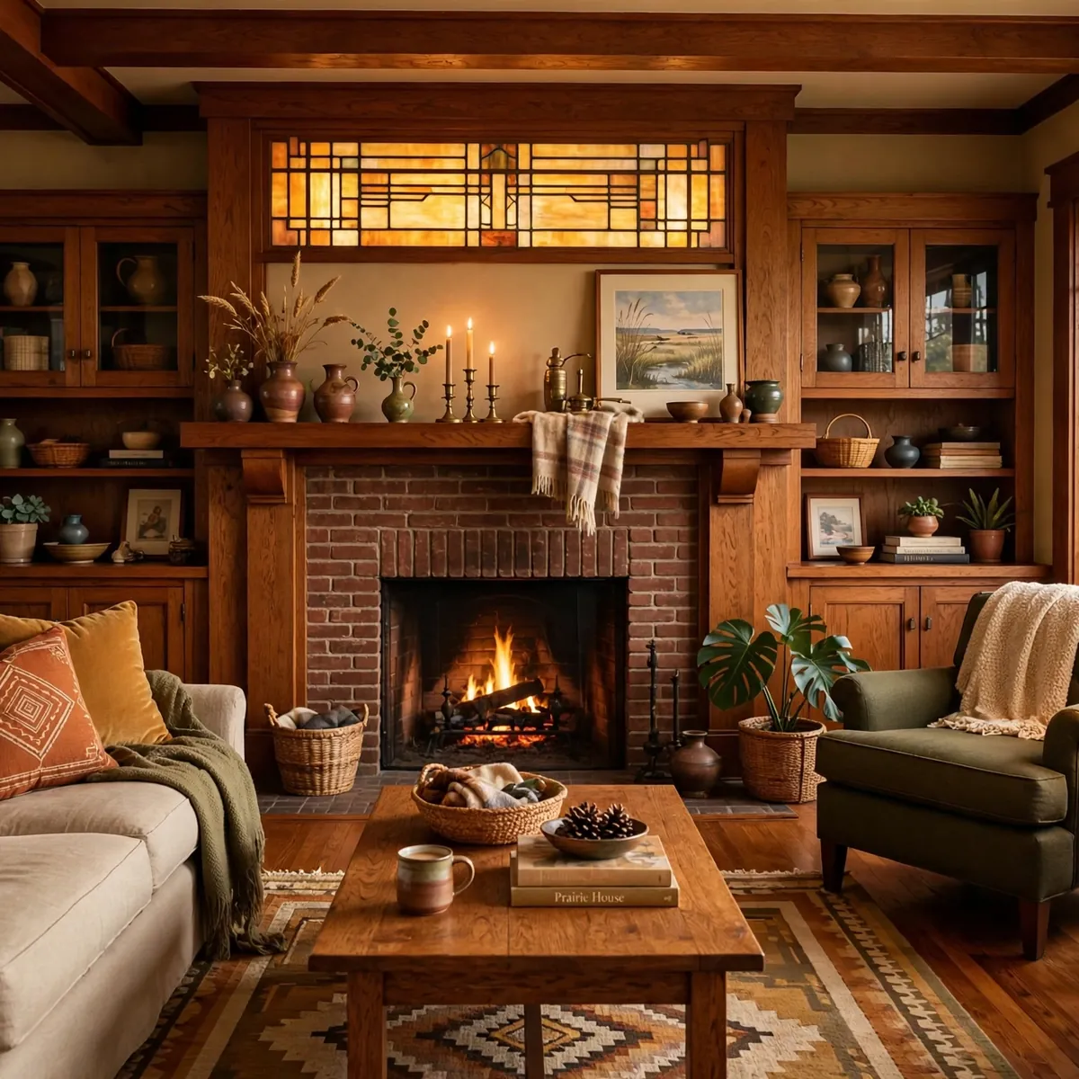 western springs living room design: Classic Brick Fireplace Charm