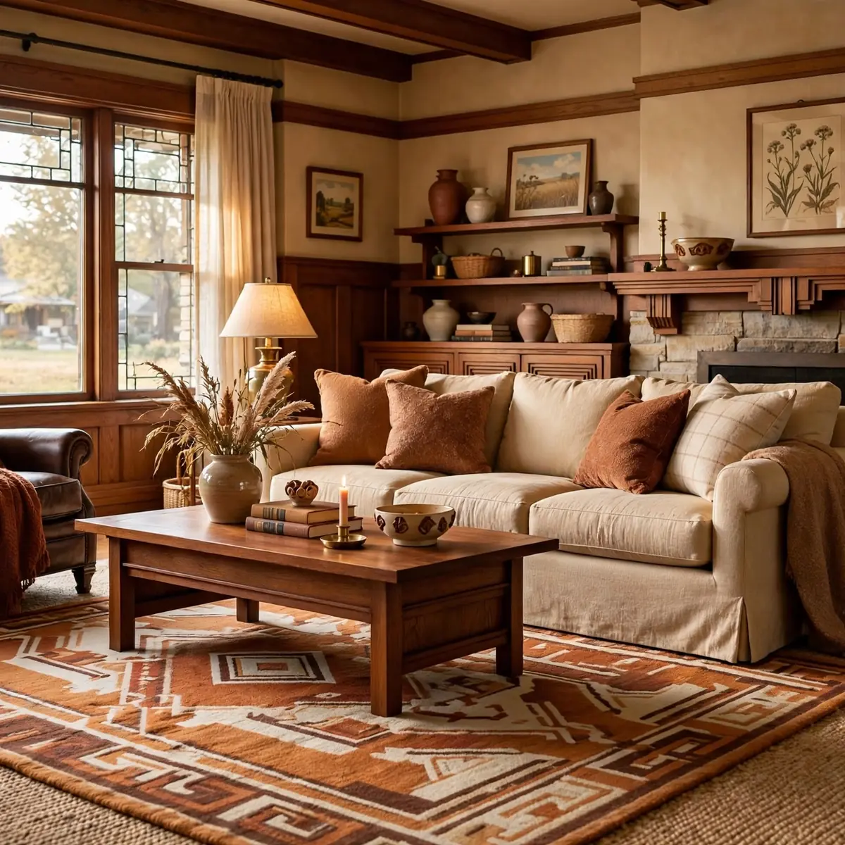 western springs living room design: Layered Rugs for Warmth