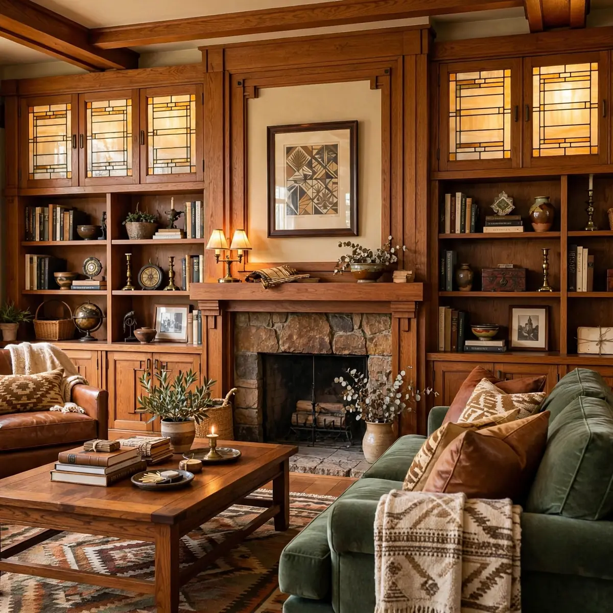 western springs living room design: Prairie-Style Built-In Bookshelves