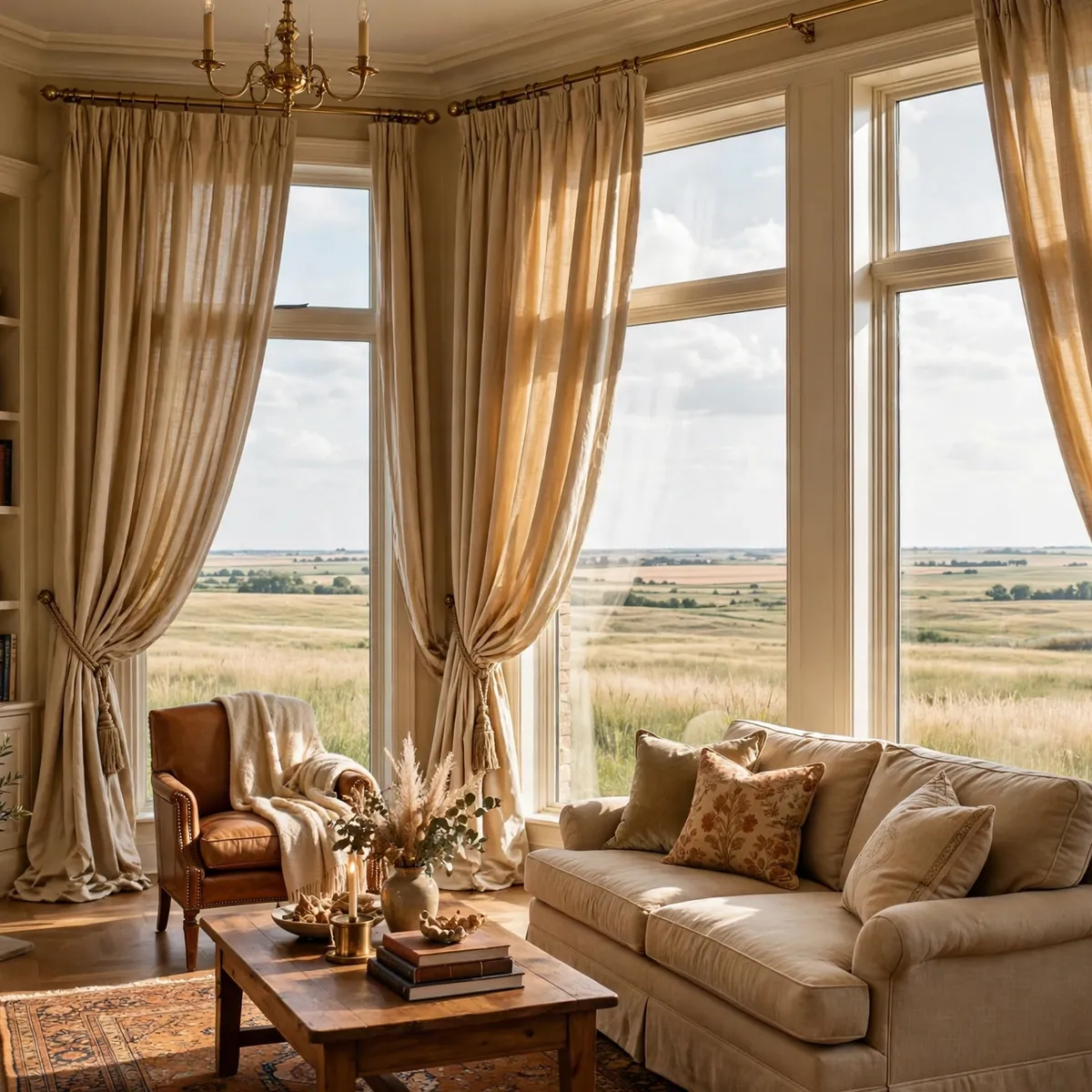 western springs living room design: Grand Window Treatments