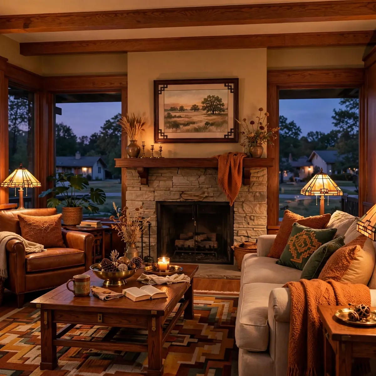 western springs living room design: Warm Table Lamp Glow