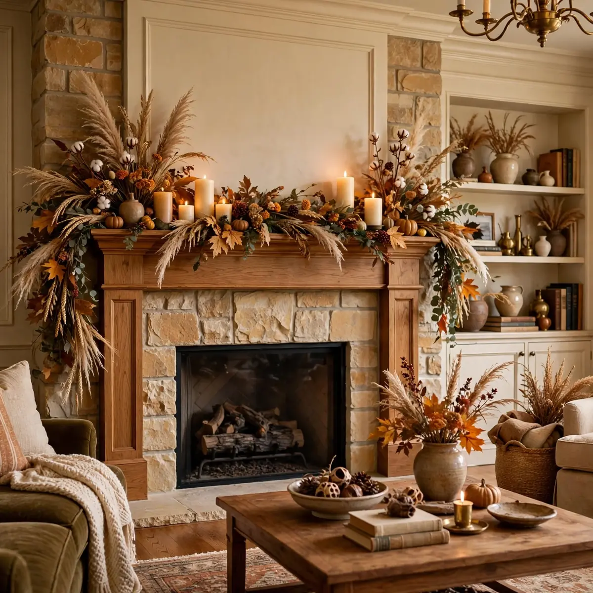 western springs living room design: Seasonal Prairie Mantel Styling