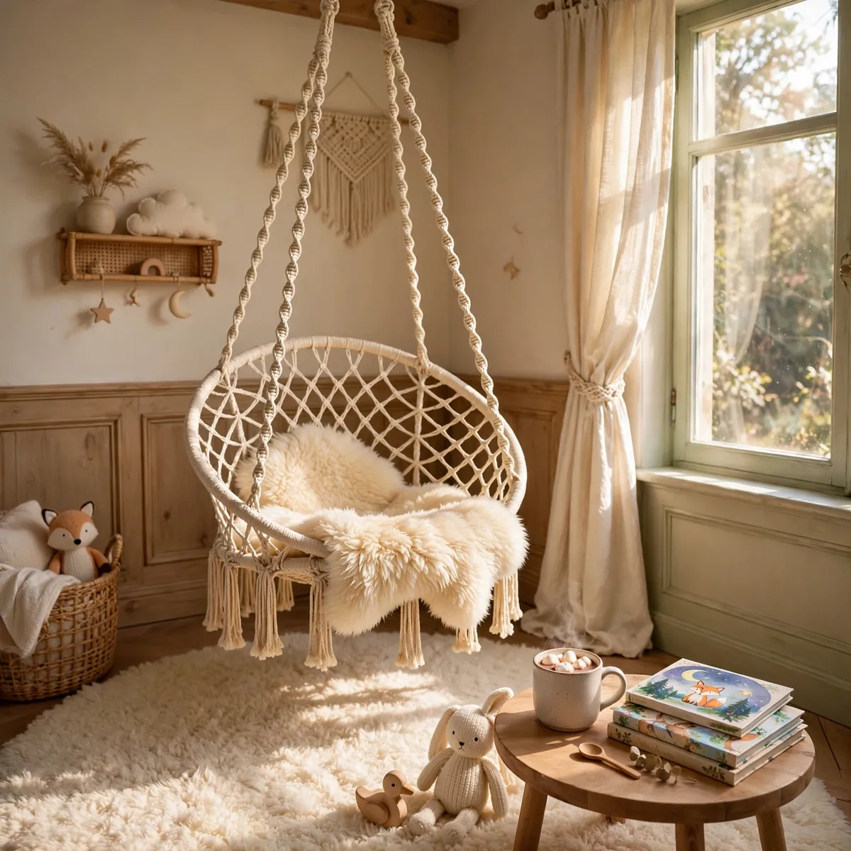 whimsical kids room ideas: Hanging Swing Chair Nook