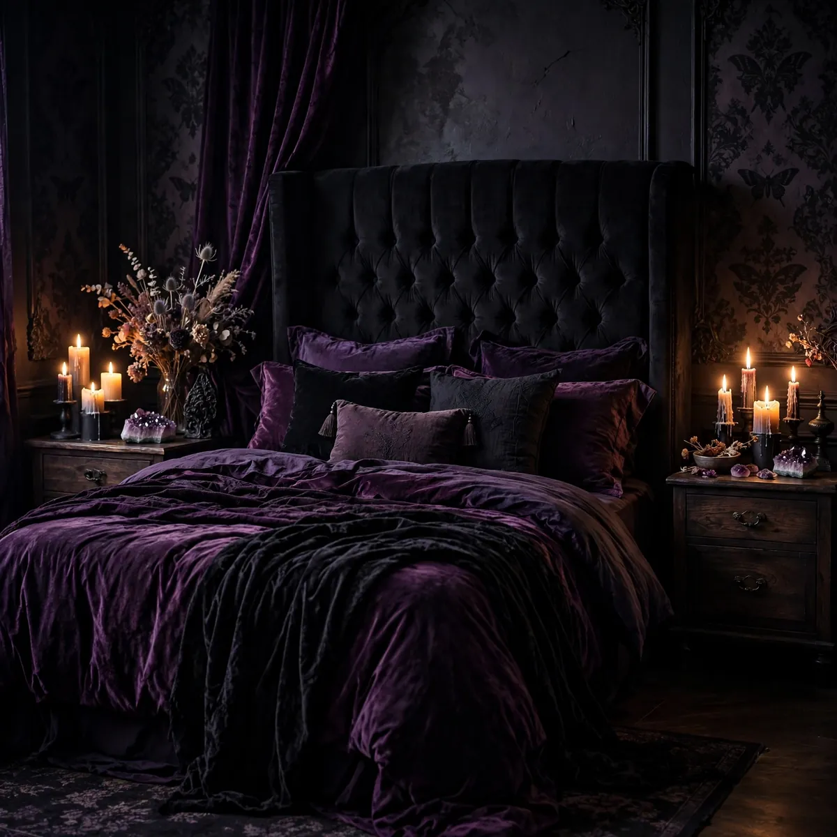 whimsigoth room ideas: Whimsigoth Velvet Bedding in Deep Purple