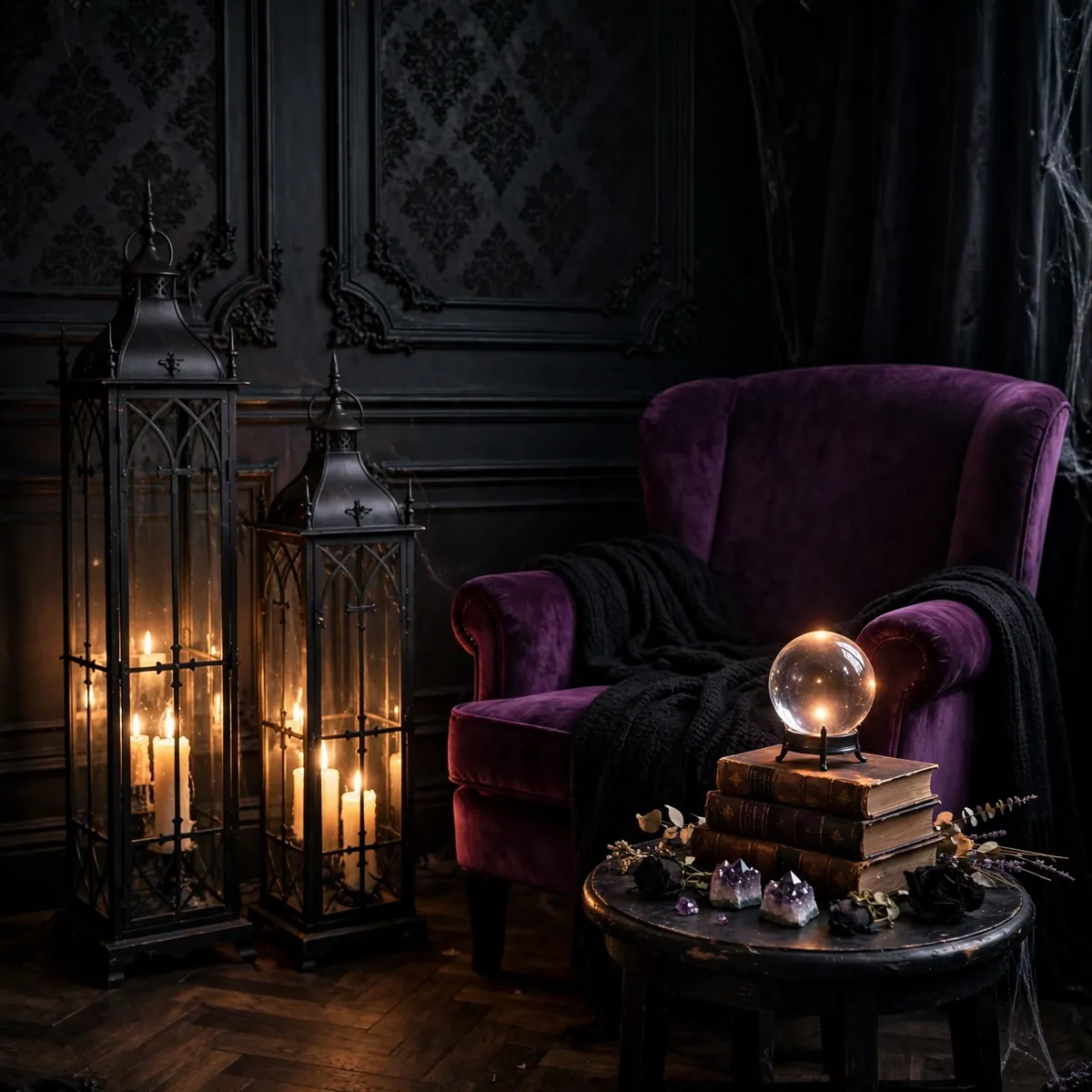 whimsigoth room ideas: Candlelit Corners with Black Lanterns