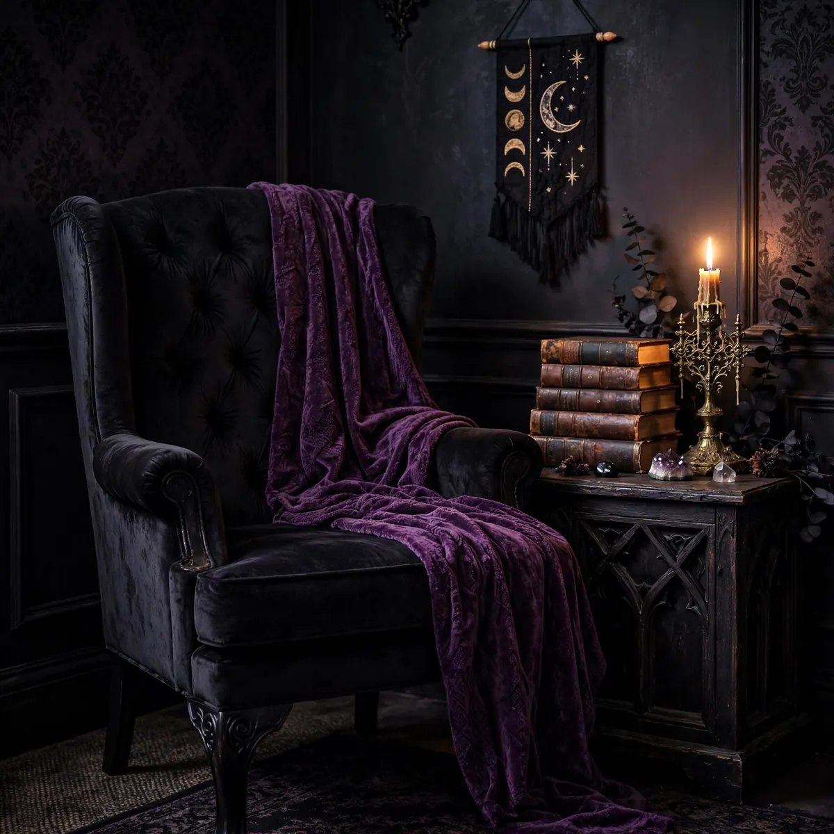 whimsigoth room ideas: Velvet Reading Nook with a Gothic Armchair