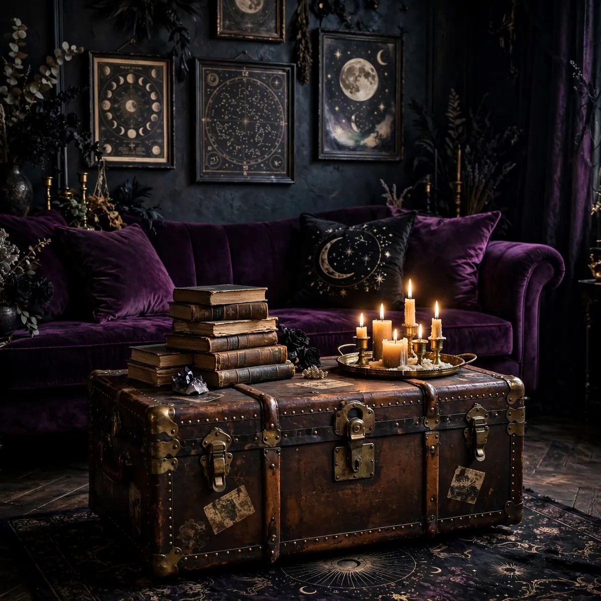 whimsigoth room ideas: Vintage Trunk Used as a Coffee Table