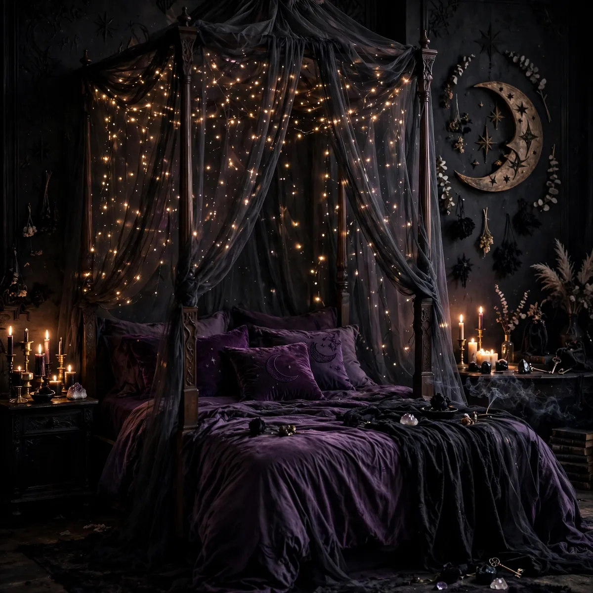 whimsigoth room ideas: Starry Canopy Over the Bed