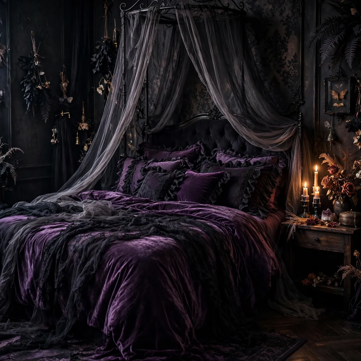 whimsigoth room ideas: Layered Lace and Sheer Textiles