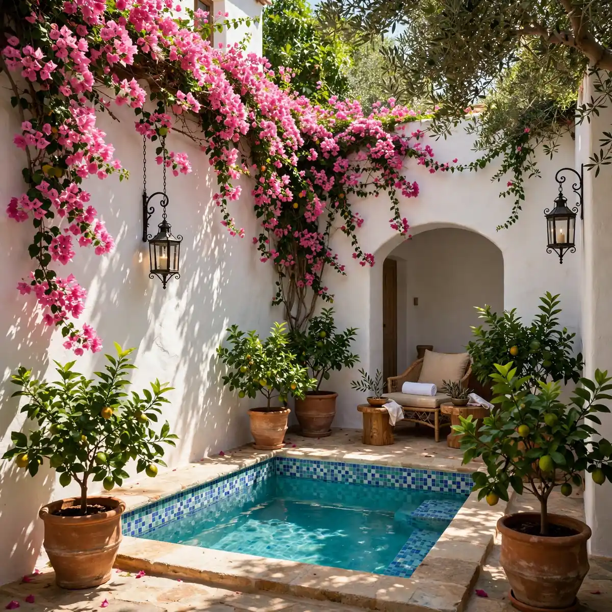 white house pool ideas: Mediterranean White Courtyard Pool
