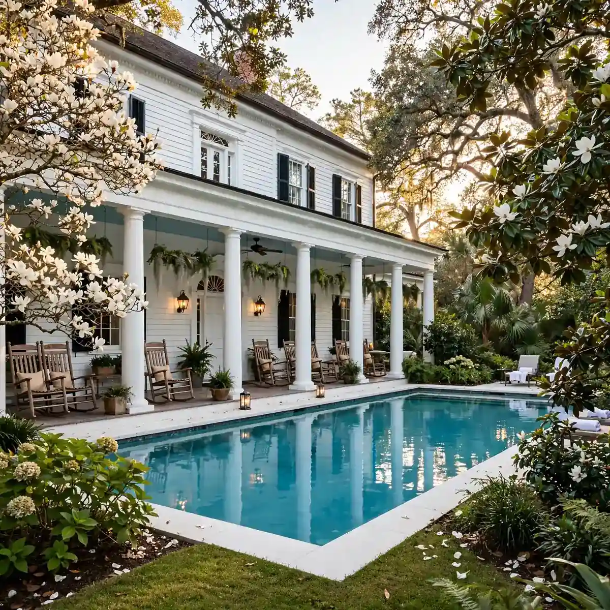 white house pool ideas: White Colonial Veranda Pool