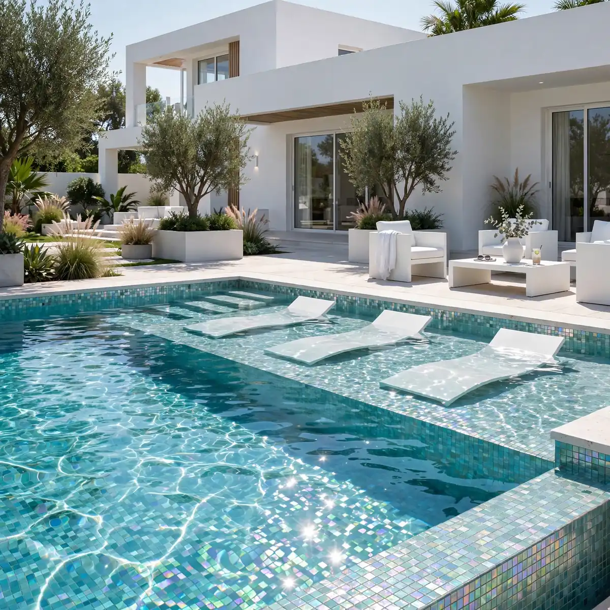 white house pool ideas: White House Pool with Shimmering Glass Tile