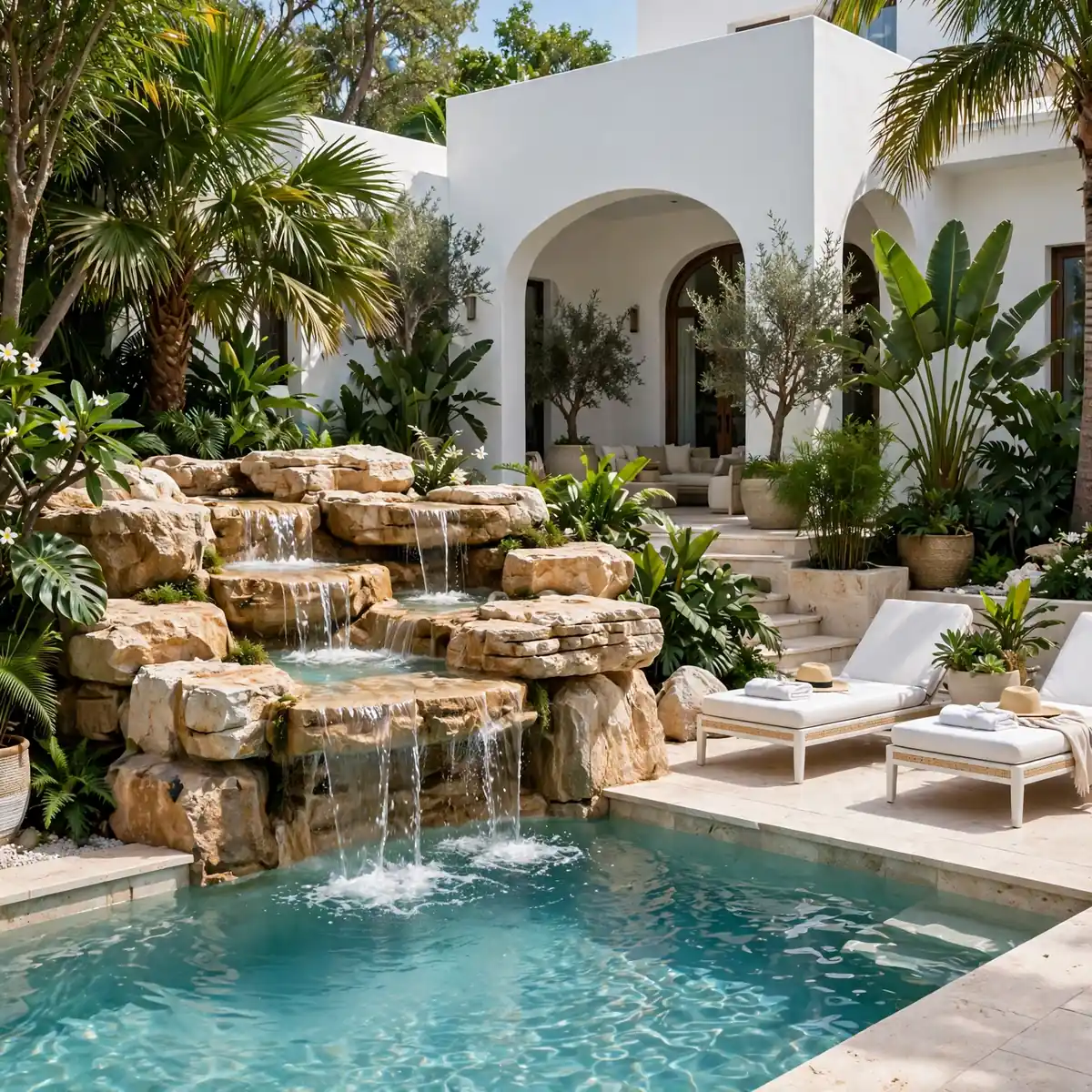 white house pool ideas: White House Pool with Natural Stone Waterfall