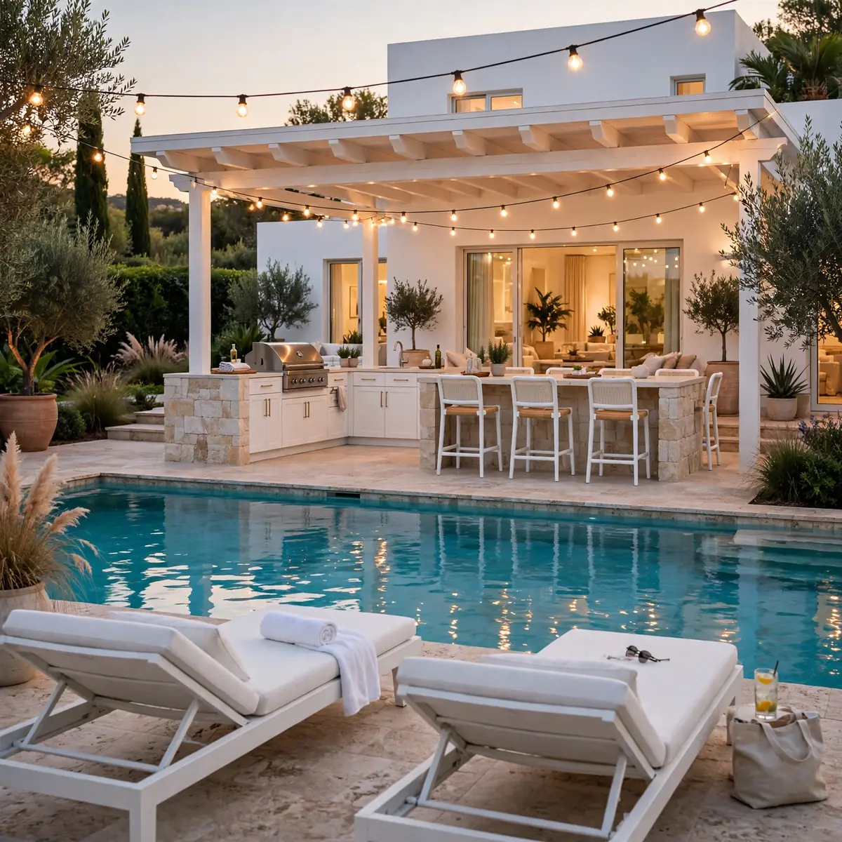 white house pool ideas: White House Pool with Outdoor Kitchen Pavilion