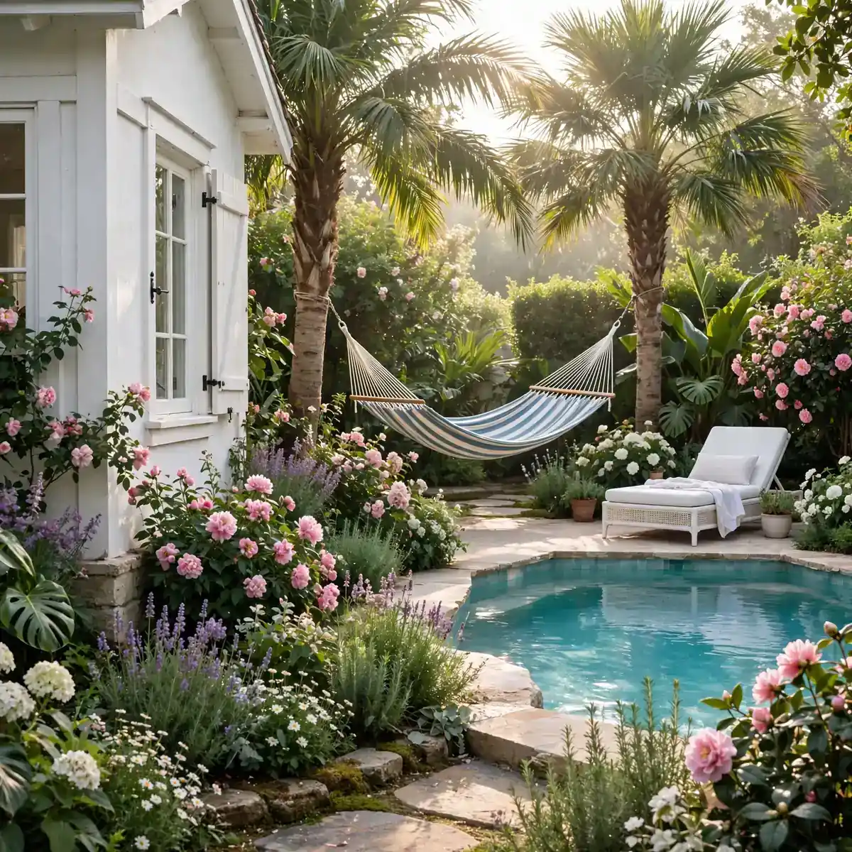 white house pool ideas: White House Pool with Hammock Garden Corner