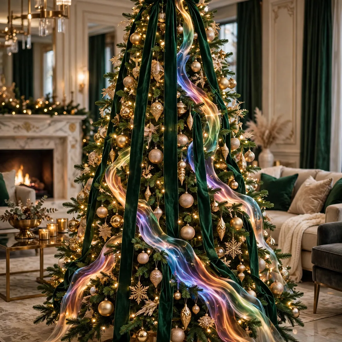 Christmas tree ideas: Emerald Velvet Ribbon Cascades