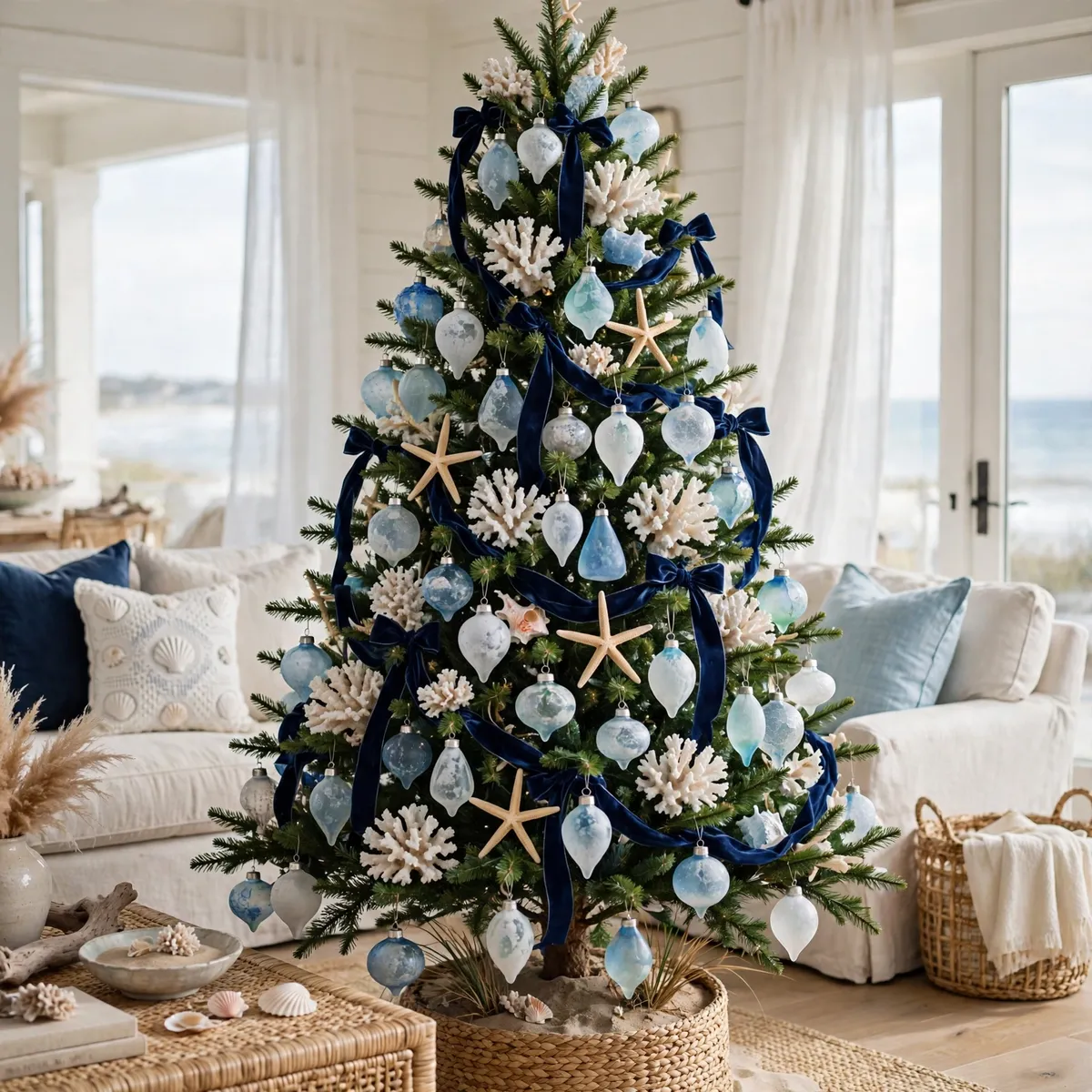 Christmas tree ideas: Coastal Blue-and-White Tree