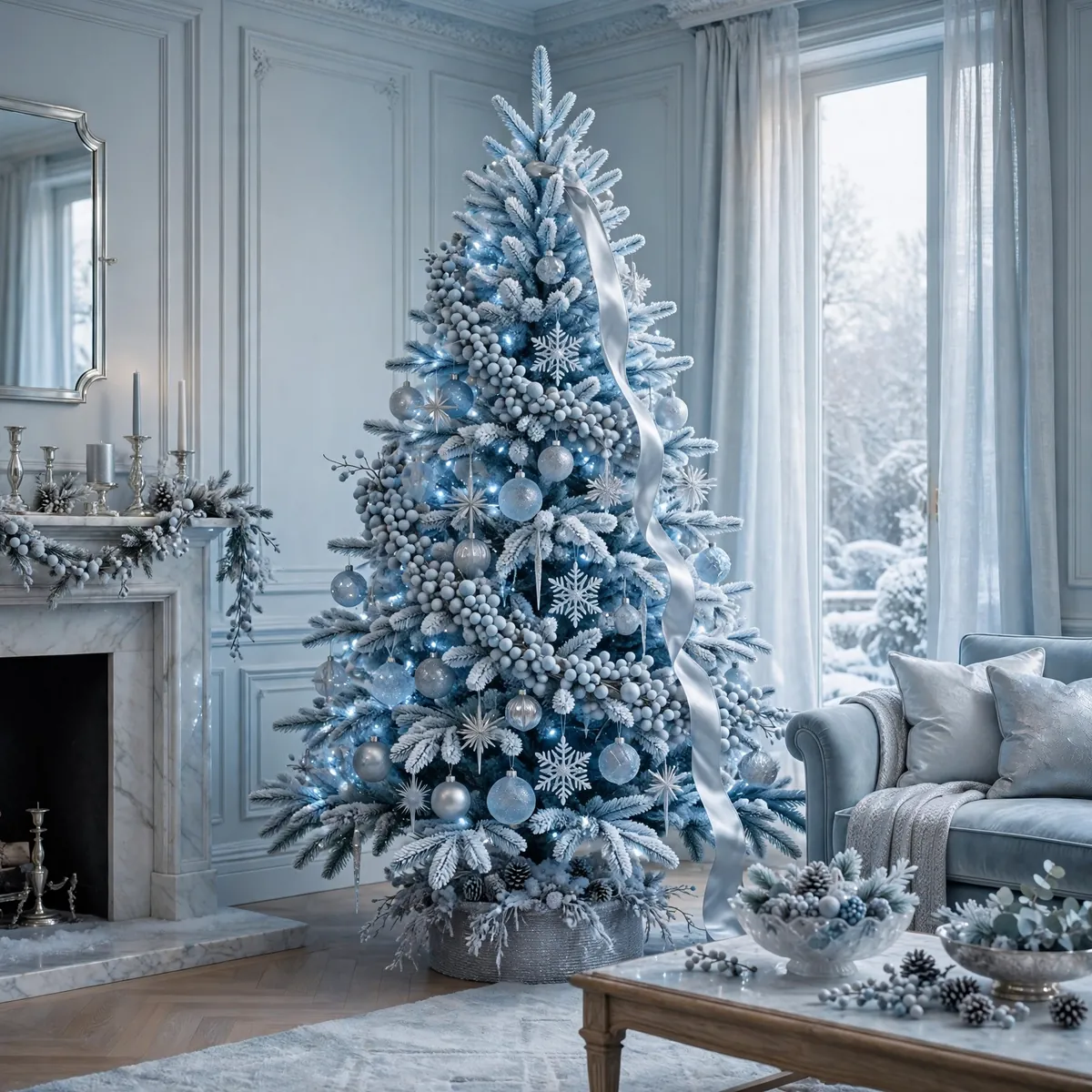 Christmas tree ideas: Frosted Ice-Blue Winter Tree